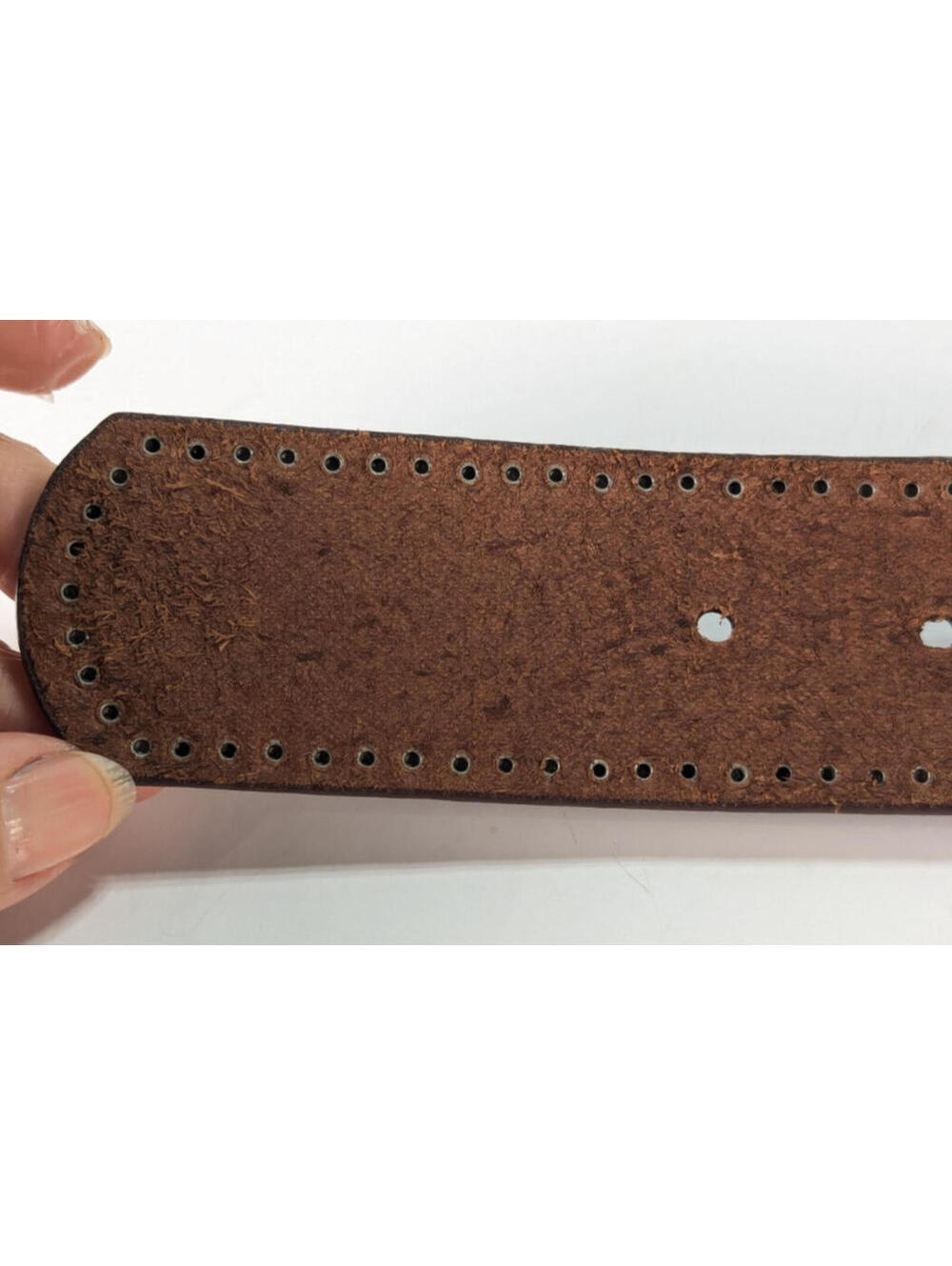 Women's Calvin Klein Jeans Leather Belt Medium 38" Brown Studded Matte Silver - Picture 6 of 11